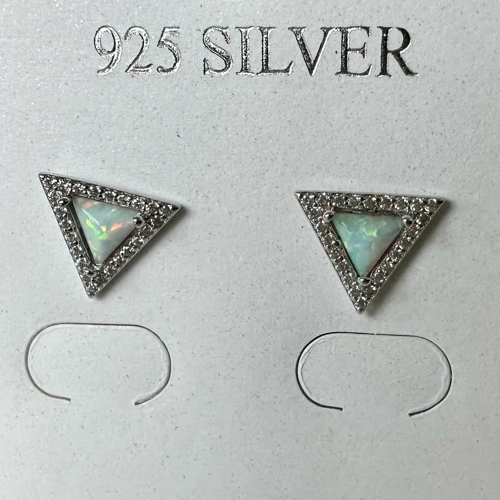 Modern Opal Triangular Sterling Silver Stud Earrings - Picture 7 of 7